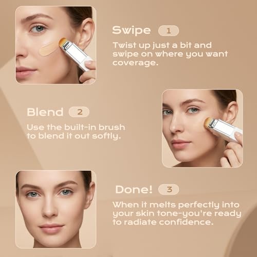 Color-Changing Foundation Stick with Brush - Hydrating Concealer for All Skin Tones