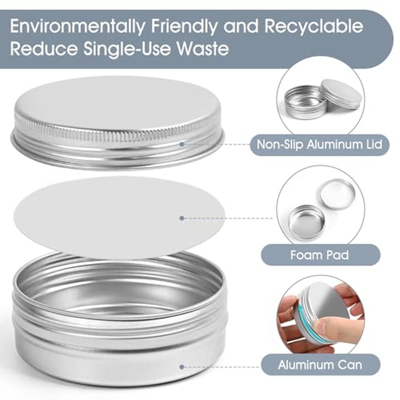 4Pcs 2 Oz Metal Tins with Screw Lids - Aluminum Storage Containers