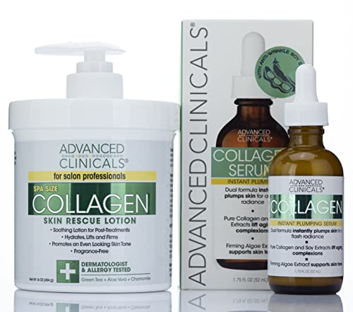 Advanced Clinicals 10% Glycolic Acid + Lactic Acid Body Lotion Moisturizer + Glycolic Acid Face Serum 2pc Skin Care Bundle | Exfoliating KP Bump Eraser Body Cream | Keratosis Pilaris | Fragrance Free