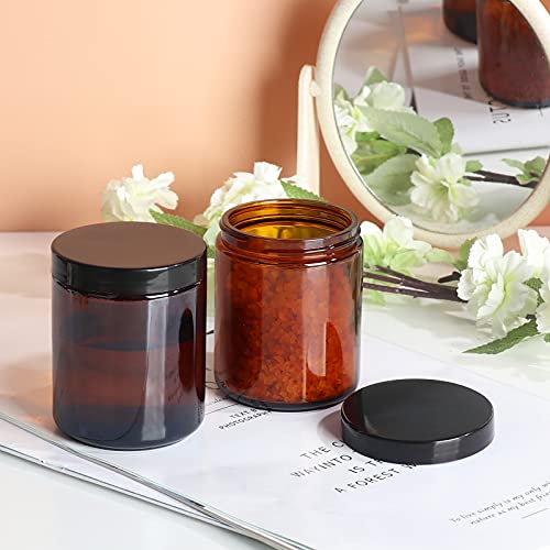 24 Pack 8 oz Amber Glass Jars with Black Airtight Lids