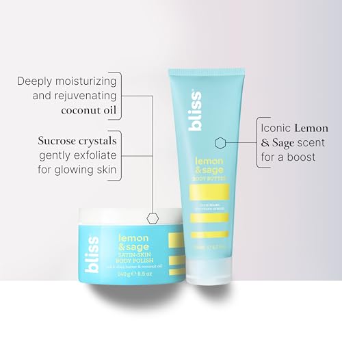 Bliss Seriously Smooth Lemon & Sage Duo: Body Butter Body Scrub | Exfoliate & Hydrate Skincare Set for Soft, Radiant Skin