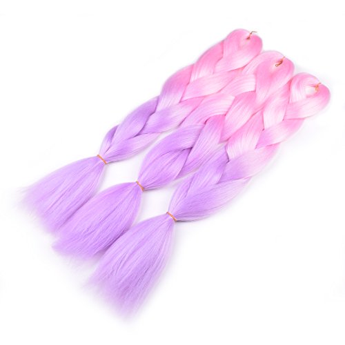 BACANA Pink Ombre Braiding Hair 24 Inch 3 Pack Jumbo