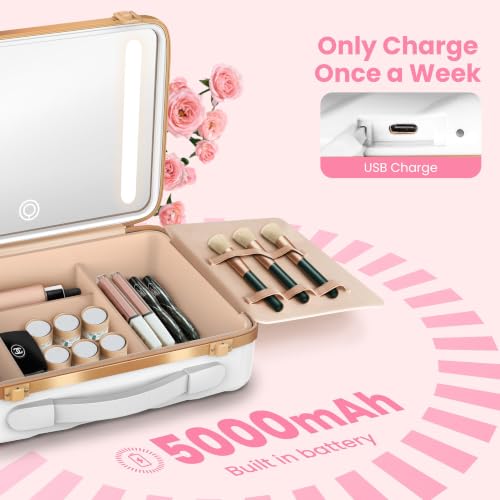 EASYINBEAUTY Makeup Travel Case with LED Mirror & 5000mAh Battery