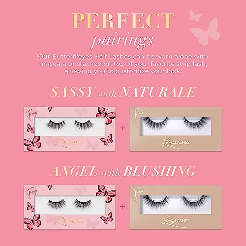 Lilly Lashes Butterfl'eyes Faux Mink Lashes, Half Lashes Natural Look & Feel, False & Reusable Eyelashes 20x, No Trimming + Easy to Apply, Round Style, Lash Glue not Included, 13mm (Sassy)