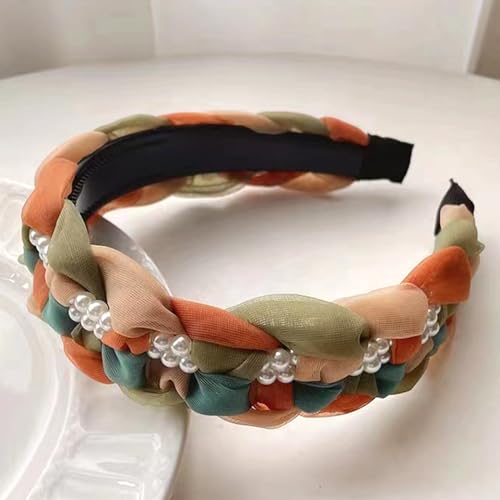 CIVFCRT Headbands for Women Non Slip Headbands Orange Mesh Braided Headbands with Teeth Hairband Hair Weaving Shape Wide Knotted Headband Hair Accessories Fashion Hair Head Bands for Girls