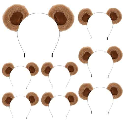 SIOTMERA 8 Pack Bear Ears Brown, Cute Care Movable Hairband Adult with Toddler Animals Costume, Soft Makeup Headband for Washing Face Women