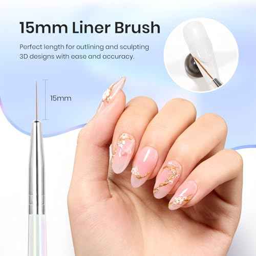 Beetles 3D Nail Art Brushes, Dual-ended Silicone Manicure Tool, Gold Chrome Nail Powder, 15mm Liner Brush, Dotting Tool with Flowers Bowknot Mold, Pearls, for 3D Manicure Design Carving Drawing Effect