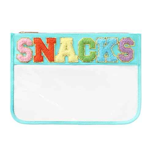 DYSHAYEN Chenille Letter Clear Zipper Pouch for Travel,Nylon Clear Cosmetic Bag,Makeup Travel Bag for Women Girls 11.8 Inches x 8.2 Inches