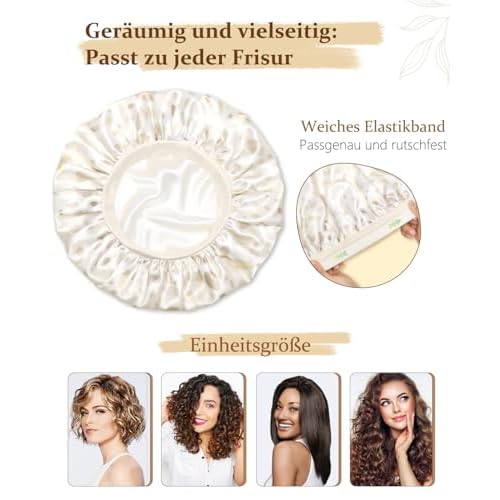 mikimini Satin Bonnet for Sleeping, Adjustable Silk Bonnets for Women, Soft Large Hair Bonnet for Curly Hair Long Hair and Braid with Elegant Creamy Dots Design