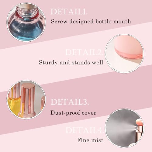 24 pack 1oz Pink Glass Spray Bottles Refillable Empty Perfume Pump Sprayer Mini Pink Fine Mist Atomizer with Rose Gold Lid for Body Essential Oils