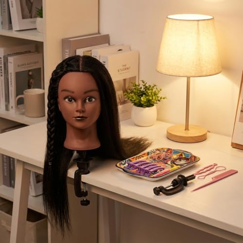16 Inch Real Hair Mannequin Head with Clamp Stand for Hair Styling