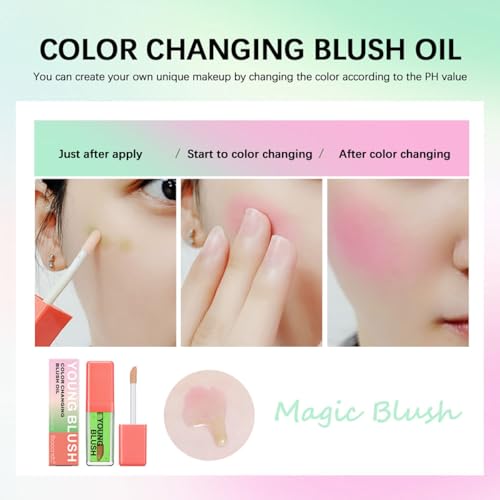 Color Changing Blush Oil, Skin's Natural PH Changing Blush for Dewy, Long-Wearing, Natural Flush, 6.5ml (01# Clear Green)