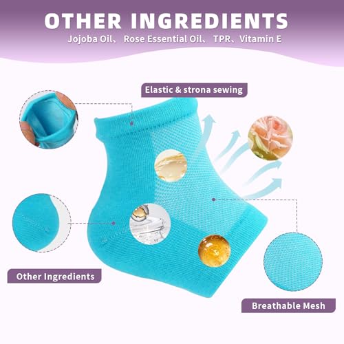 Moisturizing Heel Socks for Cracked Feet - Gel Toeless Foot Therapy, 2 Pairs