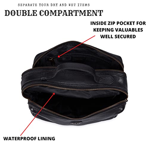 Real Leather Toiletry Bag Dopp Kit for Men Women Travel Shaving Pouch Organiser Double Compartment Cosmetic