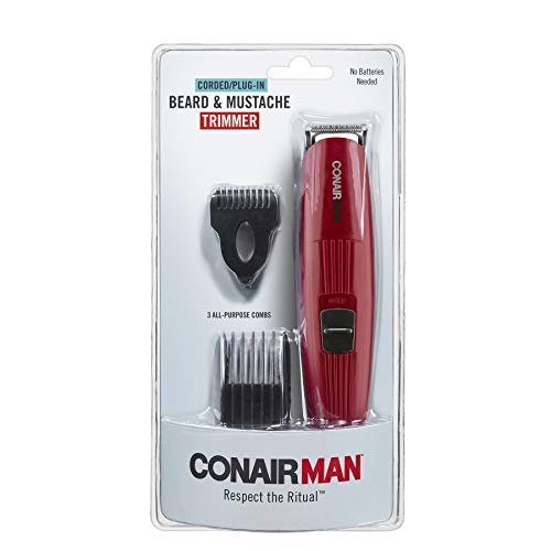 ConairMAN Beard Trimmer for Men Includes Nose and Ear Hair Trimmer and 5-Position Comb Attachment, 4 piece Men's Grooming Kit, Corded