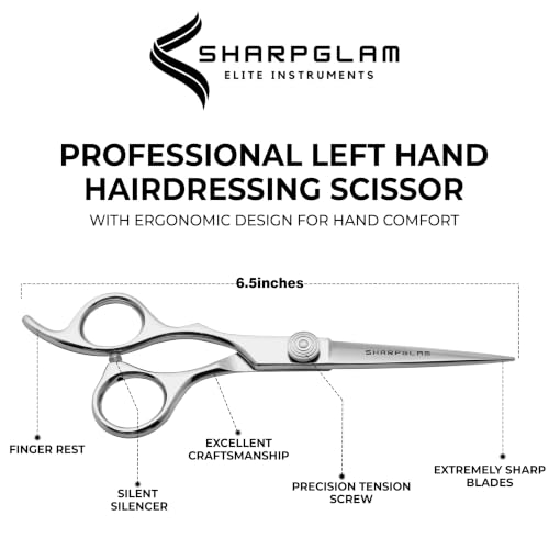 Left-Handed Hair Cutting Scissors 6.5” Professional Shears SHARPGLAM