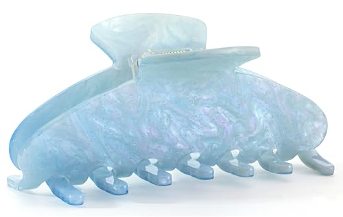 Mixcbe Glitter Acrylic Hair Claw Clip for Women - Large 4 Inch No-Slip Hair Accessories for Thin & Thick Hair, Durable French Banana Clip with Gift (Blue)