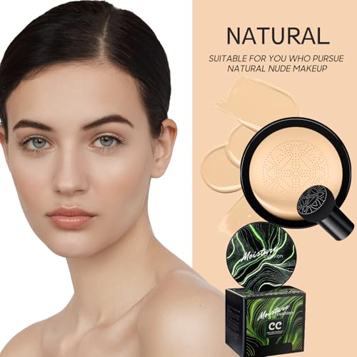 Mushroom Head Air Cushion CC Cream - Tattoo Cover up BB Cream Foundation Makeup Moisturizing Concealer Long-Lasting, Cushion Foundation Full Coverage Self Adjusting (2 PCS Natural)