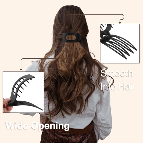 Black Flat Hair Clips 8-Pack – Large Matte Claw Clips for Thick & Thin Hair