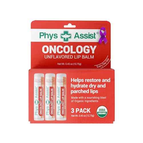 PhysAssist Oncology Lip Balm USDA Organic Unflavored Moisturize, Hydrate & Protect Dry parched lips during Chemo or Radio USDA Organic. 3 Pack