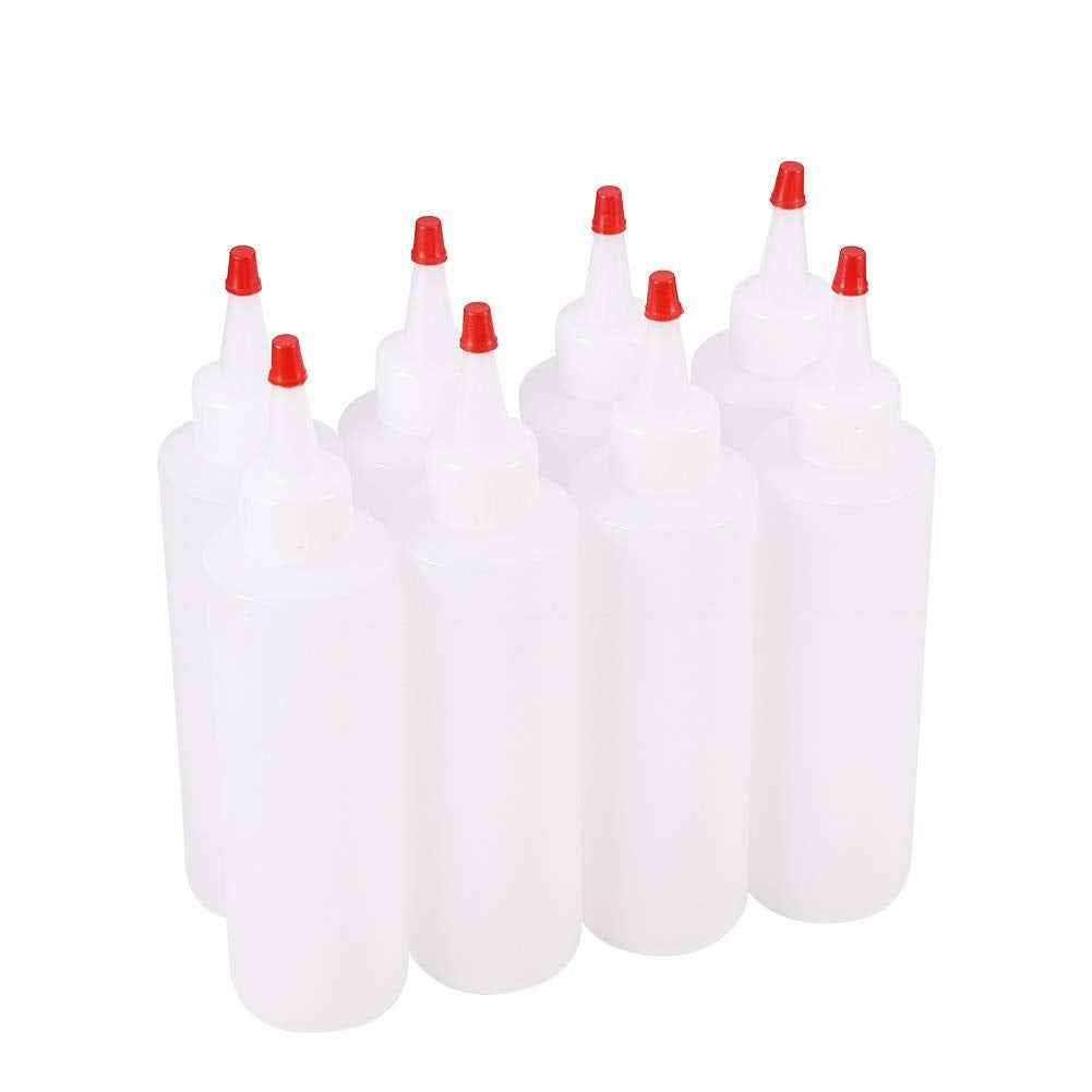 Teensery 8 Pcs 6oz Plastic Squeeze Bottles with Red Tip Caps Multi Purpose Bottles for DIY Crafts Art Glue