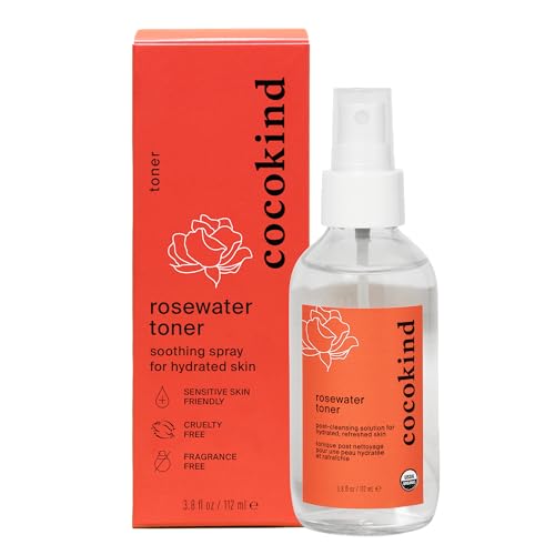 Rosewater Facial Toner by Cocokind, Multipurpose Spray to Set Makeup, Double Cleanse, and Balance Skins pH, Made with Rose Hydrosol, 4 Fl Oz