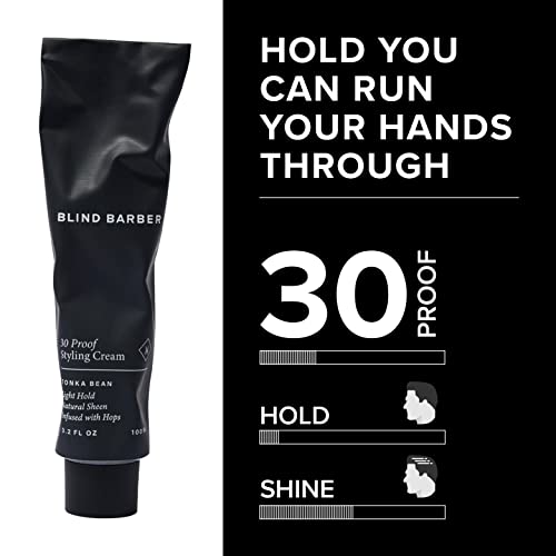Blind Barber 30 Proof Hair Cream for Men - Styling Cream & Beard Tamer - Light Hold & Natural Shine - Paraben & Sulfate-Free, Water-Based Hair Products - Tonka Bean Scent (3.2 Fl oz)