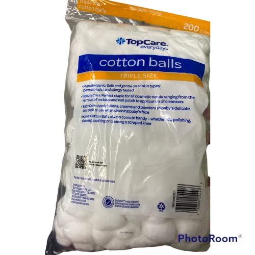 TopCare Triple Size Cotton Balls for Beauty & Personal Care - 200 Count