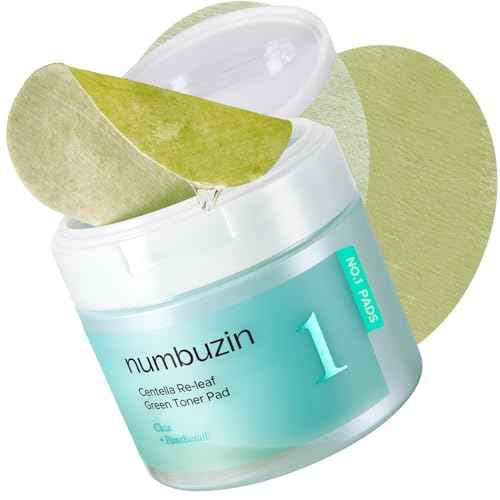 numbuzin No.1 Toner Pads | Centella Re-Leaf Green Toner Pad | Double-Sided | Centella Asiatica, Heartleaf, Licorice Root | Calming, Hydrating, Exfoliating | 70 Pads/6.42 fl. oz.
