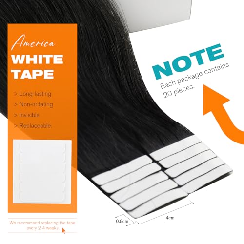Sunny Hair Tape in Extensions Remy Human Hair 22" Jet Black 20Pcs