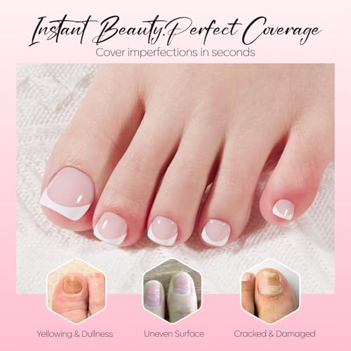 Modelones Pink French Tip Press-On Toenails - 36 Pcs, 18 Sizes
