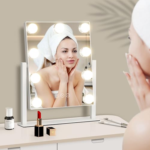 Makeup Mirror with Lights, 10X Magnifying, 3 Color Modes