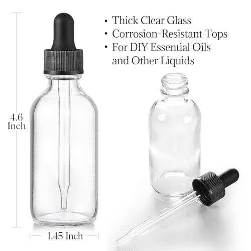 4Pcs 2oz Clear Glass Dropper Bottles with Funnel & Labels
