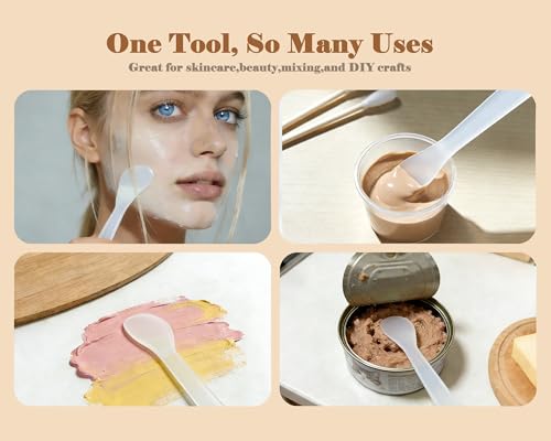 QsQueen 100 Pcs Cosmetic Spatulas, 7 Colors - Reusable Makeup Scoop
