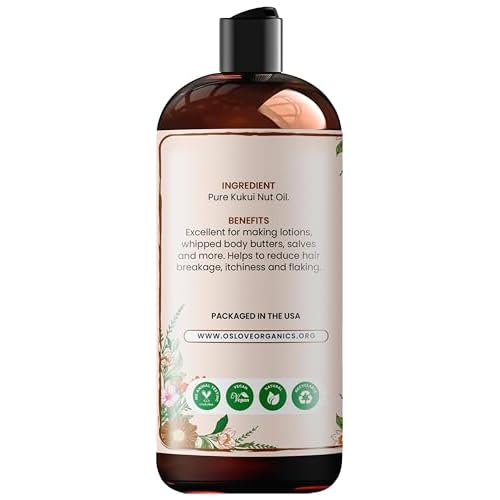 Pure Kukui Nut oil- Cold Pressed, use for lotions, soaps, serums, body butters and more. Great for skin and hair care-12 oz (12 oz)