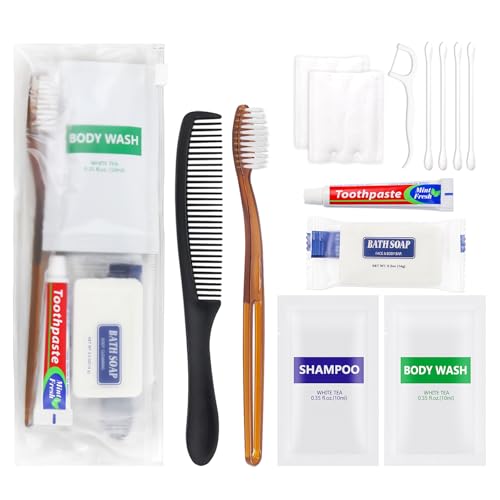 50 Sets Toiletry Kits Homeless Personal Hygiene Kit Bulk Homeless Care Package Supplies Travel Toiletry Kit Homeless Hygiene Kit Bulk for Men Women Charity Disposable Toiletry Kit(8-IN-1)