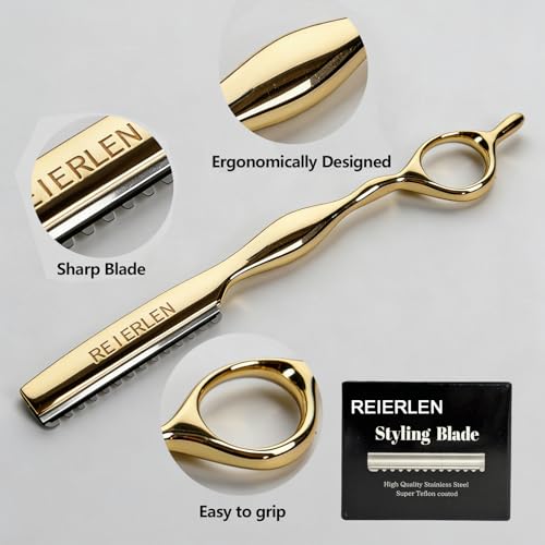 Professional Hair Razors for Cutting - Gold Stainless Steel with 10 Blades