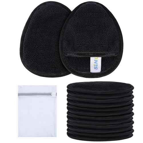 SINLAND Reusable Makeup Remover Pads For Face,Eye,Lips Microfiber Gentle Facial Cleansing Cloths for All Skin Types Friendly for Makeup Remover With Laundry Bag Black Pack of 12
