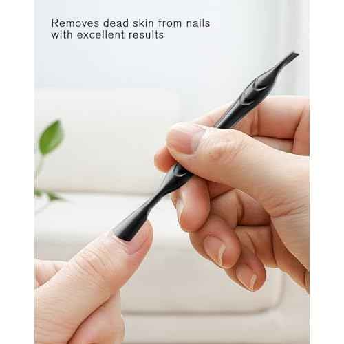 FERYES Cuticle Pusher with Fork, 2-in-1 Cuticle Trimmer Nail Care Tool, Stainless Steel Cuticle Remover Tool for Manicures and Pedicures -Black