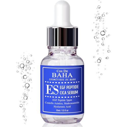 Cos De BAHA EGF Peptide 5ppm Cica Serum 1 Fl Oz ? Centella Asiatica, Hyaluronic Acid & Panthenol Lightweight Face Serum for Smooth Looking Skin (30 ml)