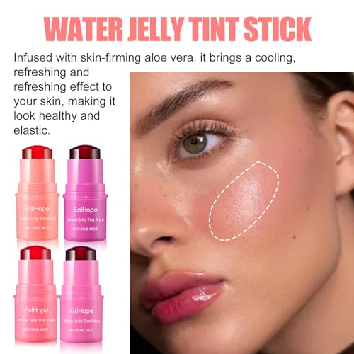 Milk Jelly Blush Stick, Lip and Cheek Makeup Cooling Water Jelly Tint,Vegan & Cruelty Free. (Red)