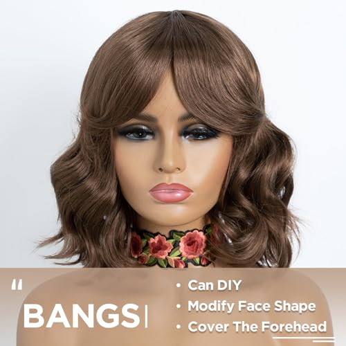 Bob Wig with Bangs 12" Synthetic Wavy Heat Resistant