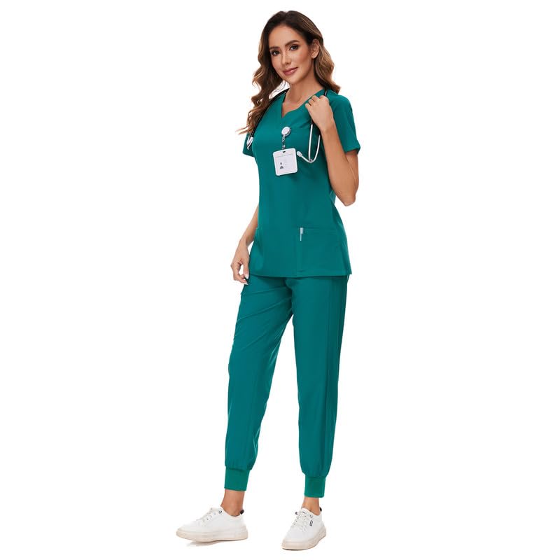 COZYFIT Scrubs for Women Set - Stretch V-Neck Scrub Top & Jogger Pant with 8 Pockets, Yoga Waistband, Anti Wrinkle, Slim Fit Women Scrubs