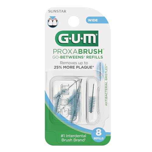GUM Proxabrush Go-Betweens Refills - Wide - Compatible with GUM Permanent Handle - Reusable Interdental Brushes - Soft Bristled Dental Picks, 8 Count(Pack of 6)