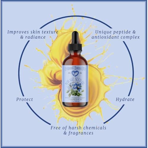Natural Born Oils Borage Seed Oil, 8oz, Organic, Cold-Pressed, Carrier Oil, Omega-6 Rich, Skin Moisturizer, Hair Health Enhancer