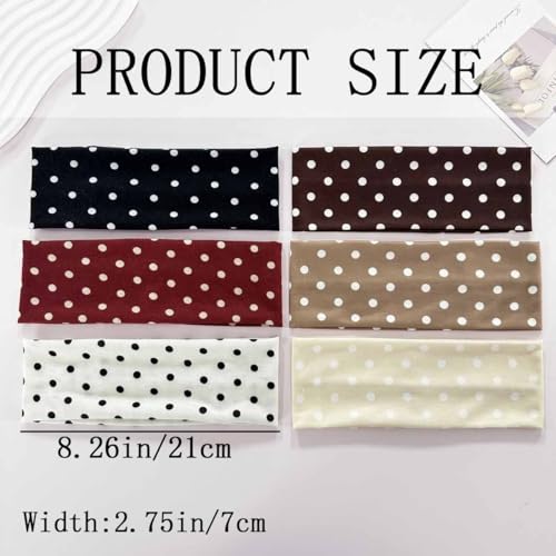 6-Pack Polka Dot Headbands for Women - Soft Elastic Hair Accessories