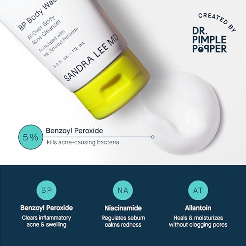 SLMD by Dr. Pimple Popper BP Body Wash ? 5% Benzoyl Peroxide Exfoliating Cleanser for Clearer, Smoother-Looking Skin ? 6 fl. oz Skincare