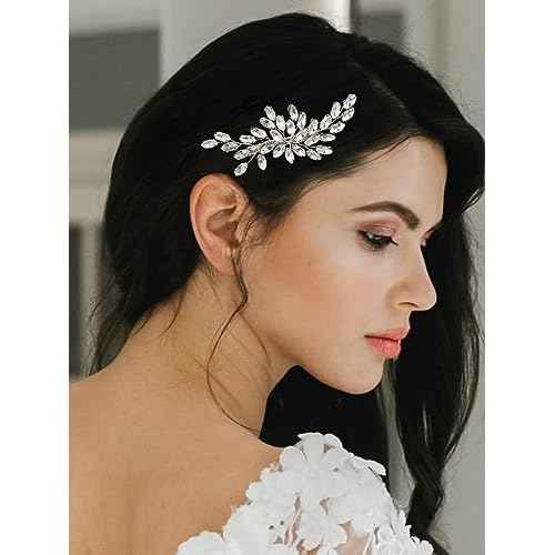 SWEETV Rhinestone Bride Wedding Hair clip Silver Crystal Bridal Hair comb Sparkly Hair Piece Gem Hair Accessories for Women/Girls & Brides/Bridesmaids