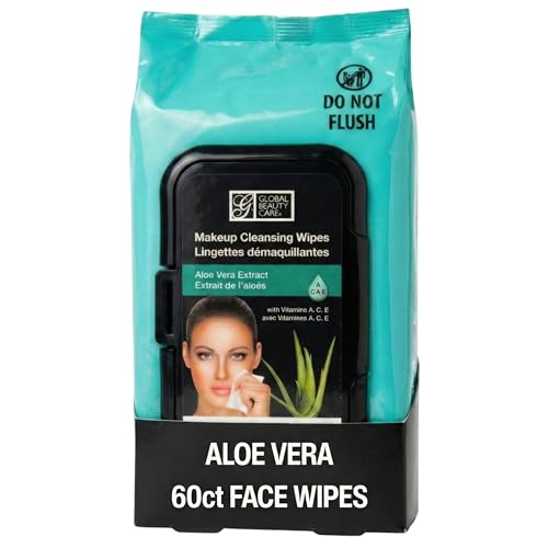 Global Beauty Care Aloe Vera Makeup Remover Wipes - Gentle Facial Cleansing Towelettes