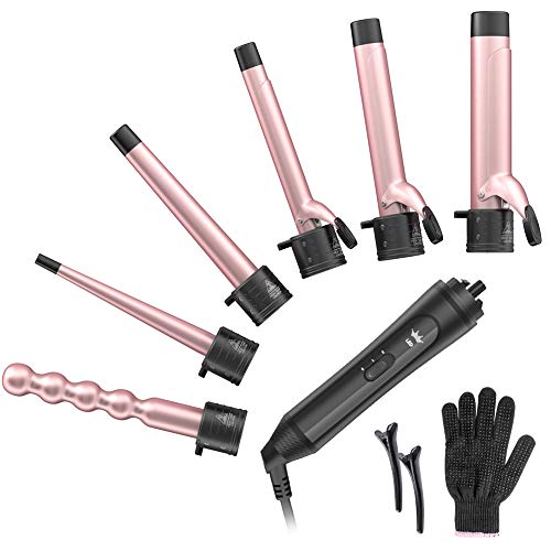 Duomishu Rose Gold 6-in-1 Hair Curling Iron Set with Interchangeable Ceramic Barrels
